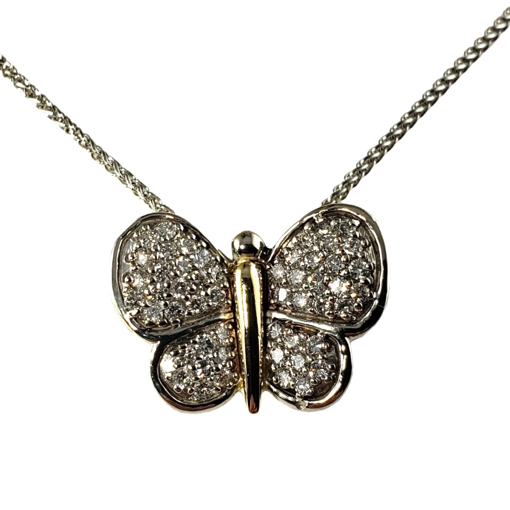 14 Karat Two Tone Diamond Butterfly Pendant Necklace Jagi Certified 13784 1687$